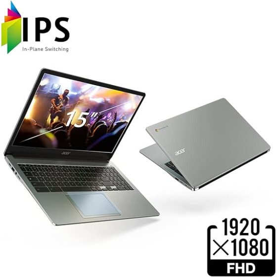Acer Chromebook 315 Laptop | Intel Celeron N4500 | 15.6" Full HD IPS Display | Intel UHD Graphics | 4GB LPDDR4X | 64GB eMMC | Intel Wi-Fi 6 | DTS Audio | USB Type-C | Chrome OS | CB315-4H-C8XU,Silver