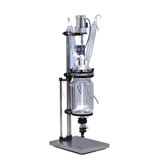 HNZXIB 100L Double-Layer Glass Reactor，220V Professional Lab Cylindrical Jacket Kettle Chemical Reactor Unit,PTFE Valve