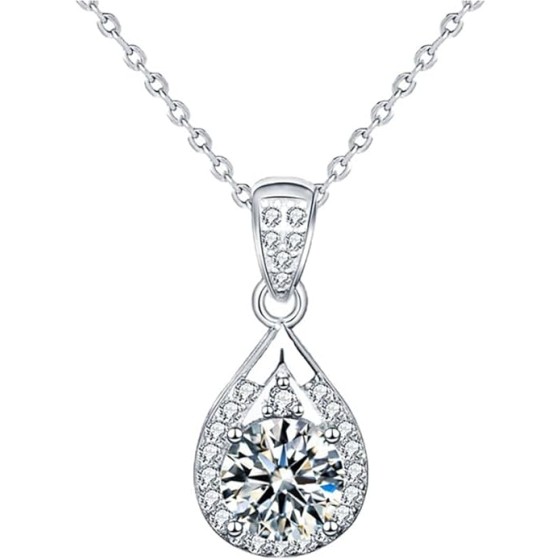 14K Gold Over Sterling Silver Vintage Teardrop 1/2/3 Carat Diamond Pendant Necklace for Women, D-Color VVS1, Timeless White Diamond Elegance