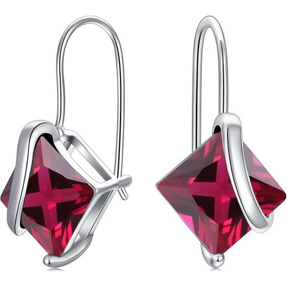 Seiyang Birthstone Earrings for Women 925 Sterling Silver Princess Cut/Heart Leverback Dangle Drop Earrings Birthday Anniversary Jewelry Gift for Women Girls