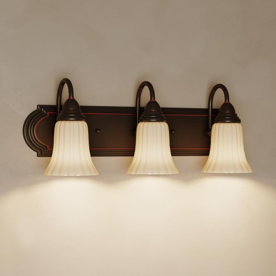 Tribesigns 3-Light Bathroom Light Fixtures, Black Vanity Lights for Bathroom with Milky White Glass Shades, Vintage Wall Sconce Light for Mirror, E26 Socket, Vanity Bathroom/Bedroom/Living Room