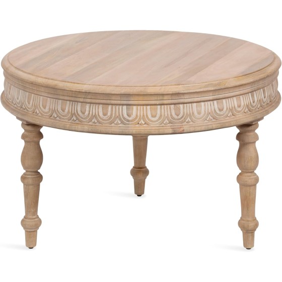 Kate and Laurel Patresa Traditional Carved Round Wood Coffee Table, 28 x 28 x 18, Light Natural, Decorative Circular Living Room Table for Useful Home Decor