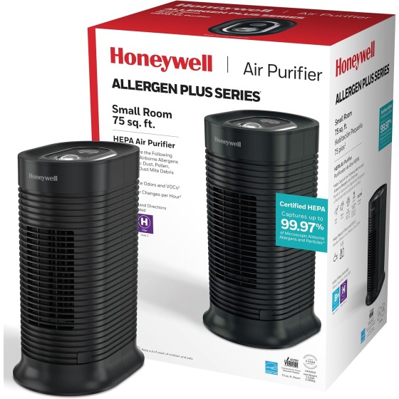 Honeywell AllergenPlus HEPA Tower Air Purifier, Airborne Allergen Reducer for Small Rooms, Reduces Allergens, Smoke, Wildfire Smoke, Pollen, Pet Dander and More, Black, HPA060